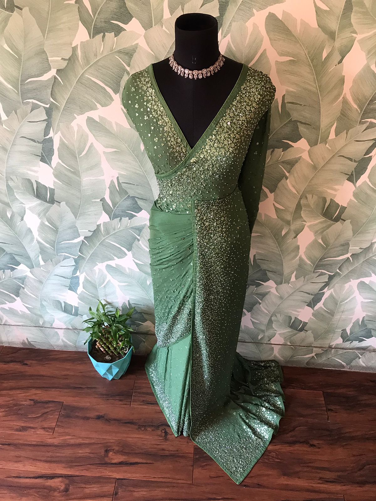 “Luxury Georgette Silk Saree with Handcrafted Pearl Sequins Detailing”