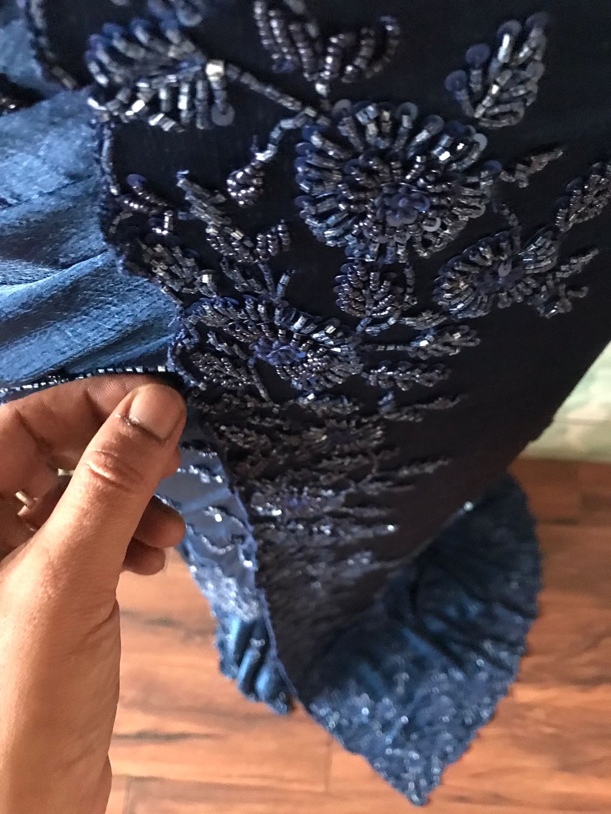 “Premium Chinnon Satin Silk Saree with Self-Coloured Resham, Pearl & Cut-Dana Jaal Work”