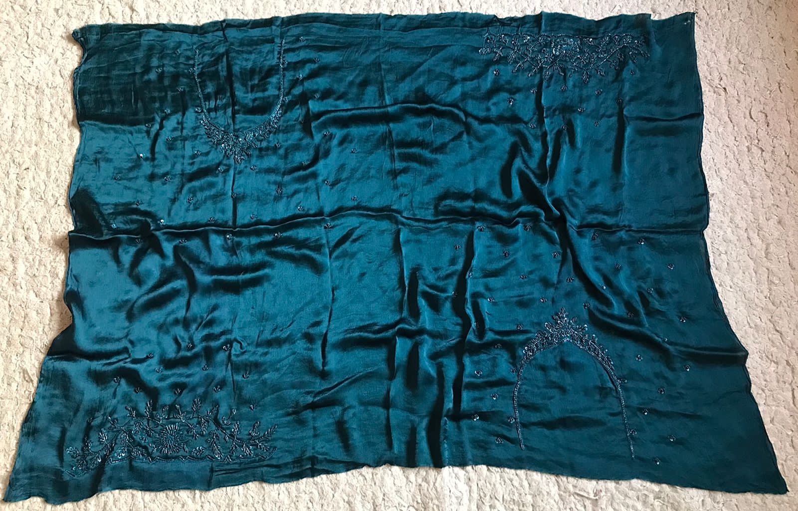 Premium Chinnon Satin Silk Saree with Self-Coloured Resham, Pearl & Cut-Dana Jaal Work