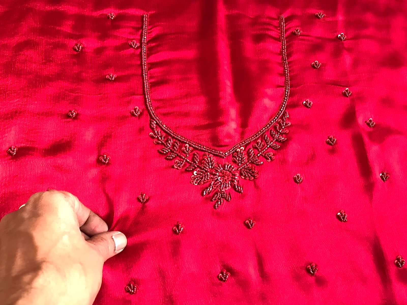 Premium Chinnon Satin Silk Saree with Self-Coloured Resham, Pearl & Cut-Dana Jaal Work