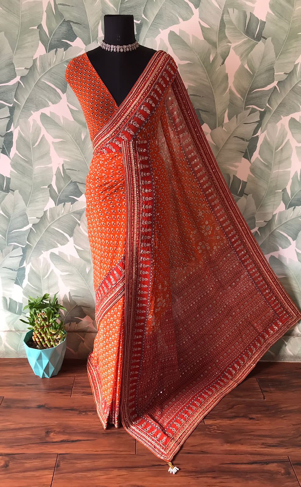Kareena-Inspired Premium Georgette Saree with Sequins & Cut-Dana Handwork