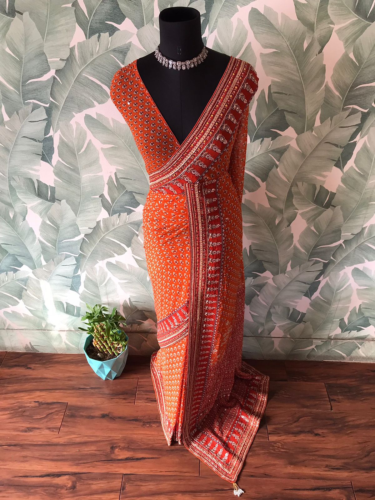 Kareena-Inspired Premium Georgette Saree with Sequins & Cut-Dana Handwork