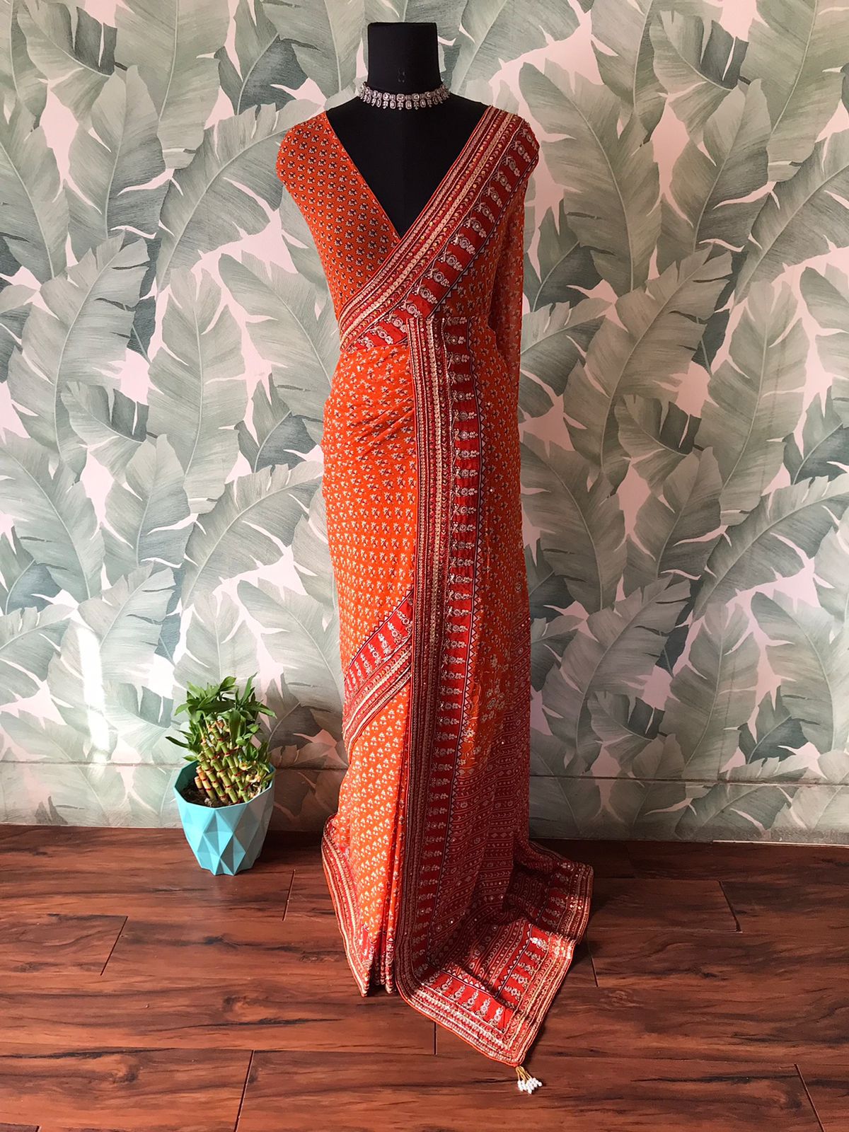 Kareena-Inspired Premium Georgette Saree with Sequins & Cut-Dana Handwork