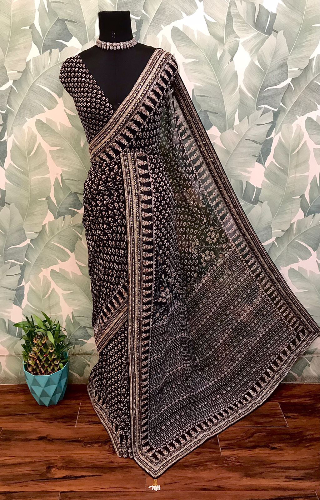 Kareena-Inspired Premium Georgette Saree with Sequins & Cut-Dana Handwork