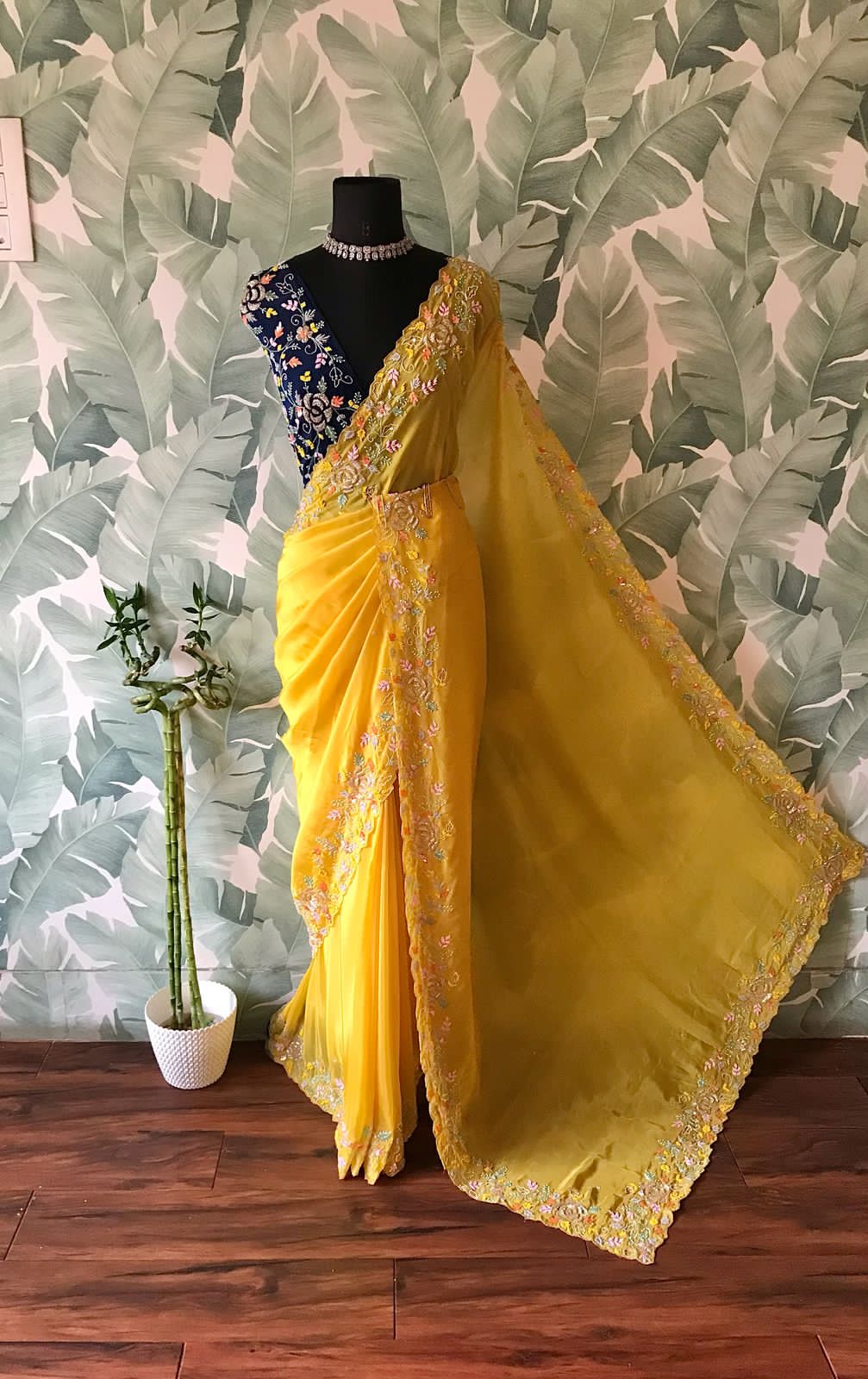 Elegant Designer Organza Silk Saree with Pearl Sequins & Heavy Handwork Blouse