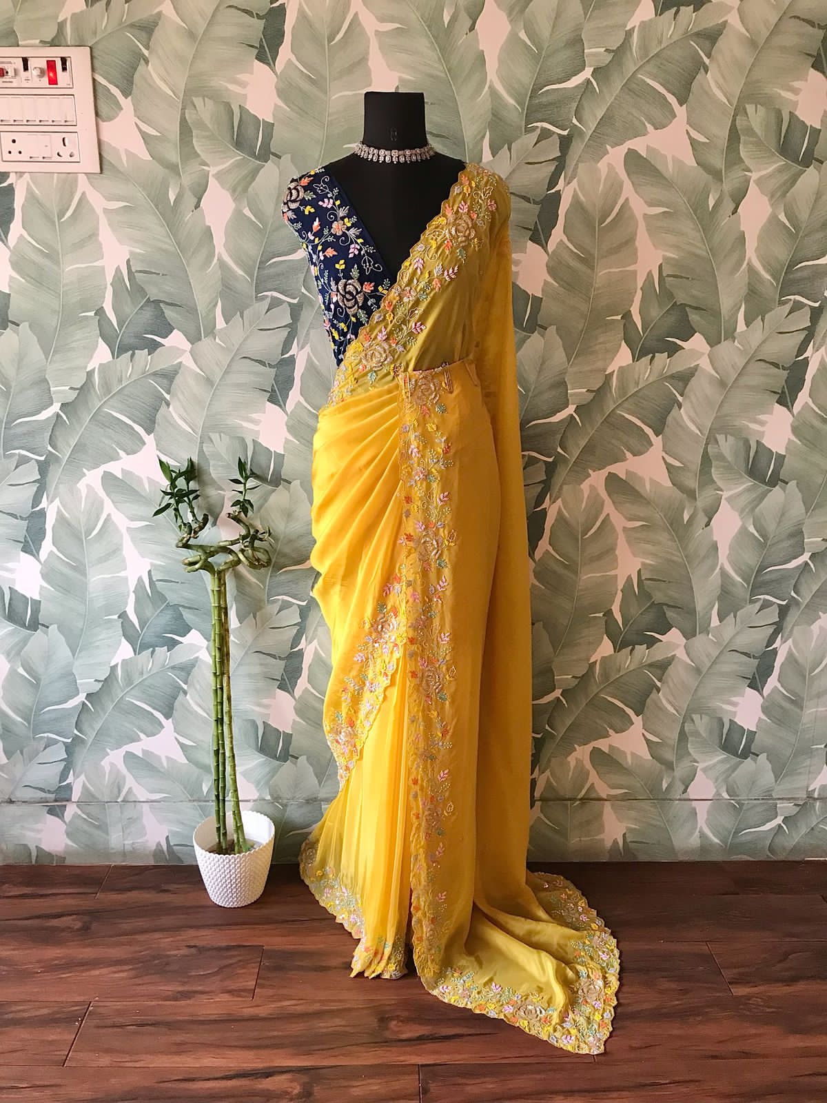 Elegant Designer Organza Silk Saree with Pearl Sequins & Heavy Handwork Blouse