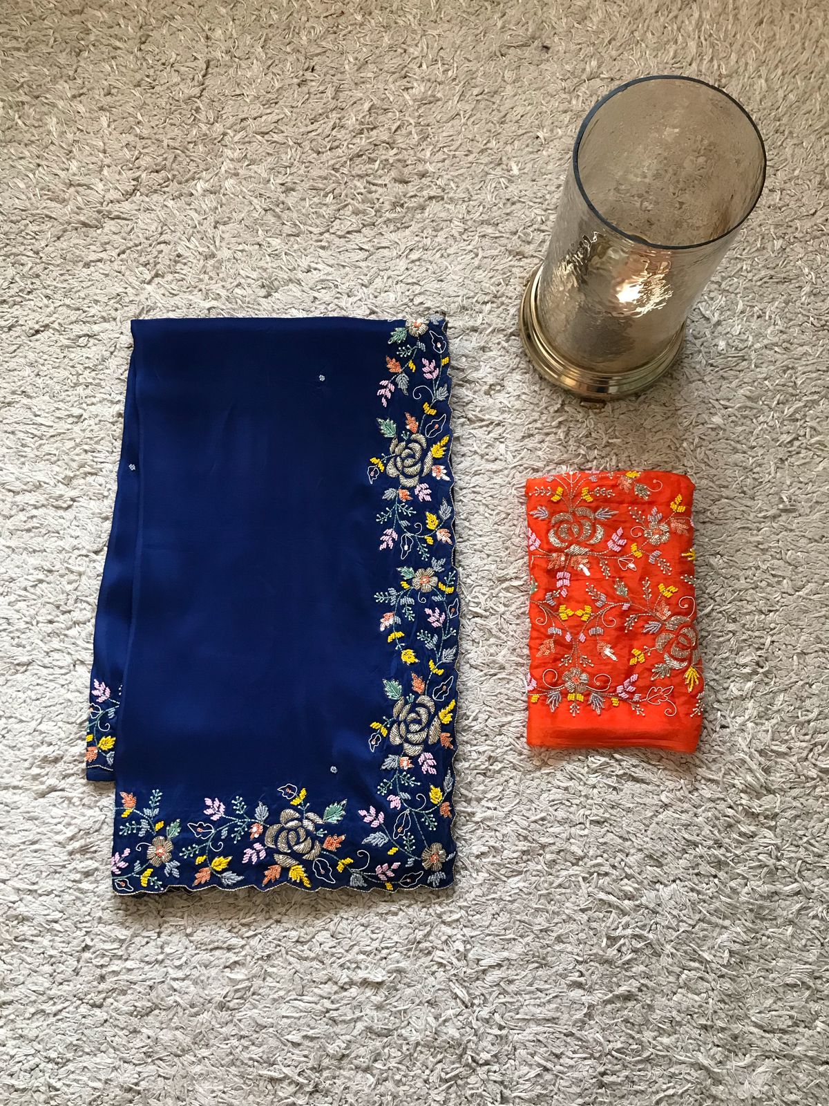 Luxury Satin Organza Silk Saree with Rich Zardozi Embellishments & Contrast Blouse