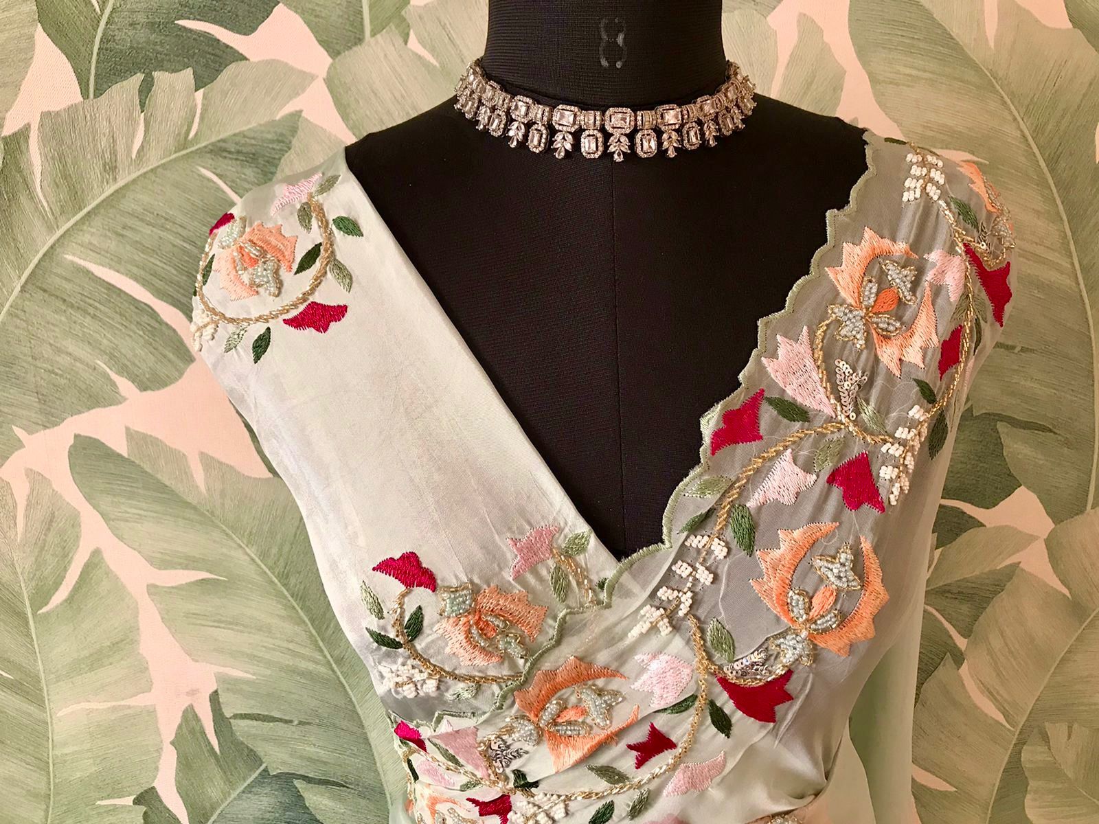 “Luxury Organza Silk Saree with Pearl Sequins, Cut-Dana & Handcrafted Blouse Work”