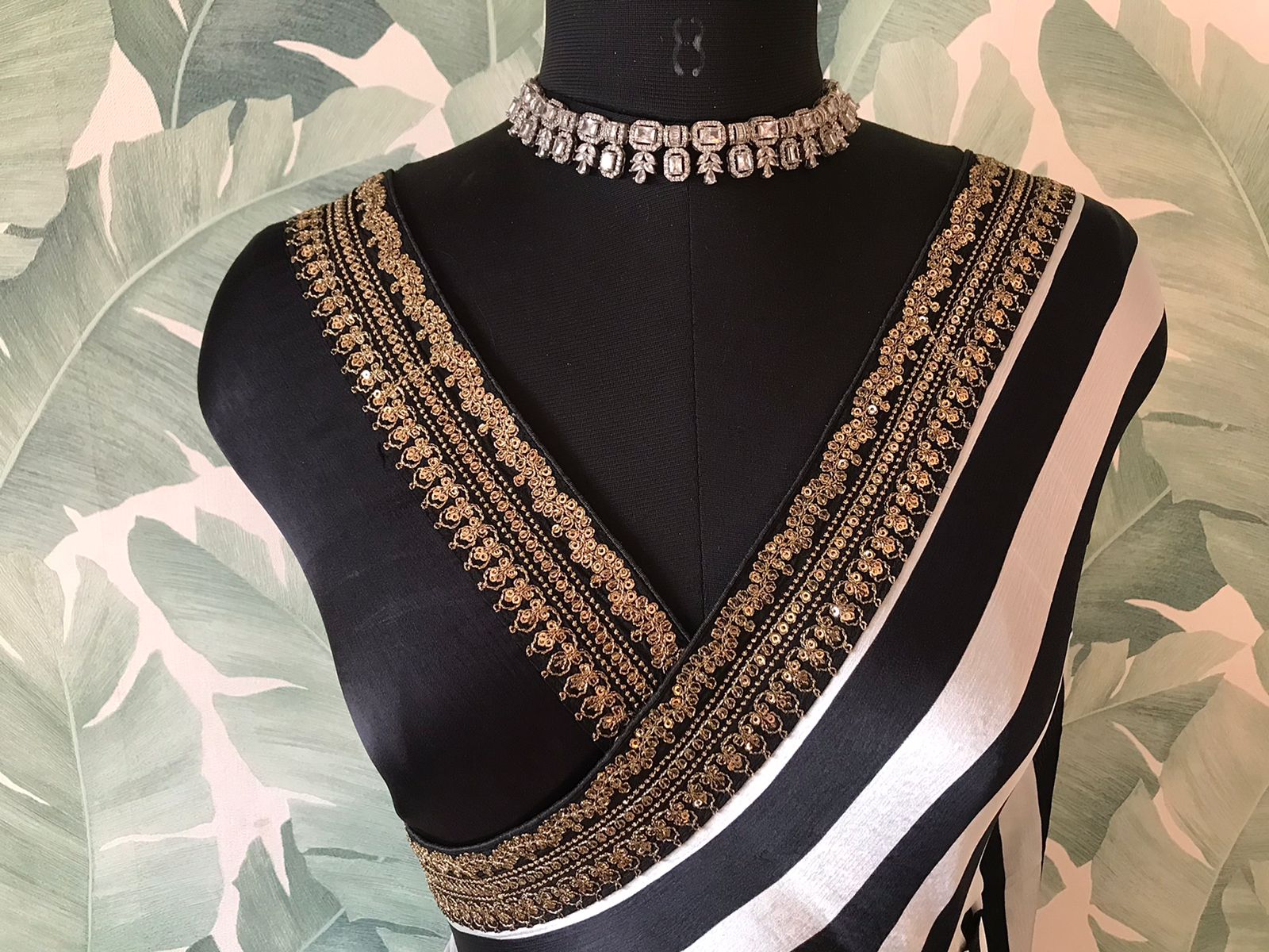 Luxurious Chinnon Satin Silk Saree with Designer Lace Border & Contrast Black Blouse