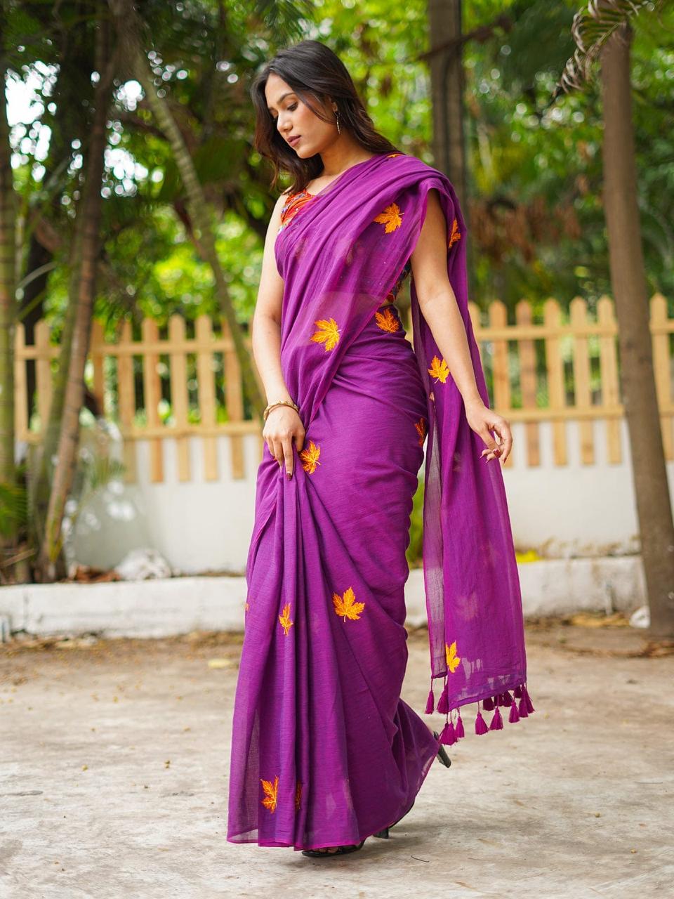 MUL MUL COTTON EMBROIDERY SAREE