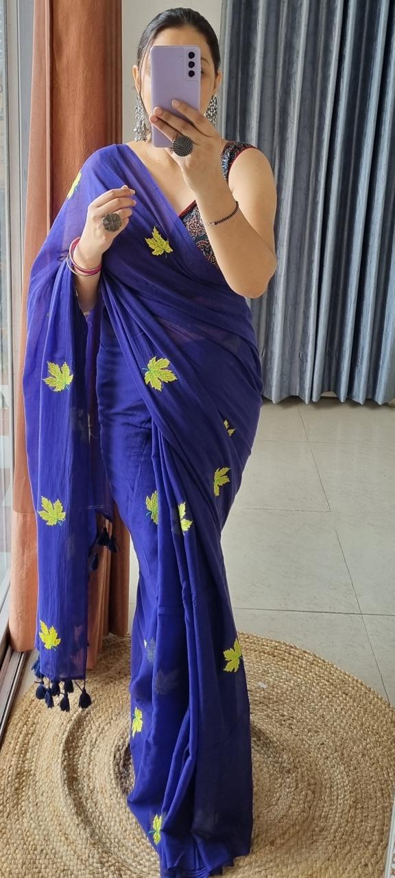 MUL MUL COTTON EMBROIDERY SAREE