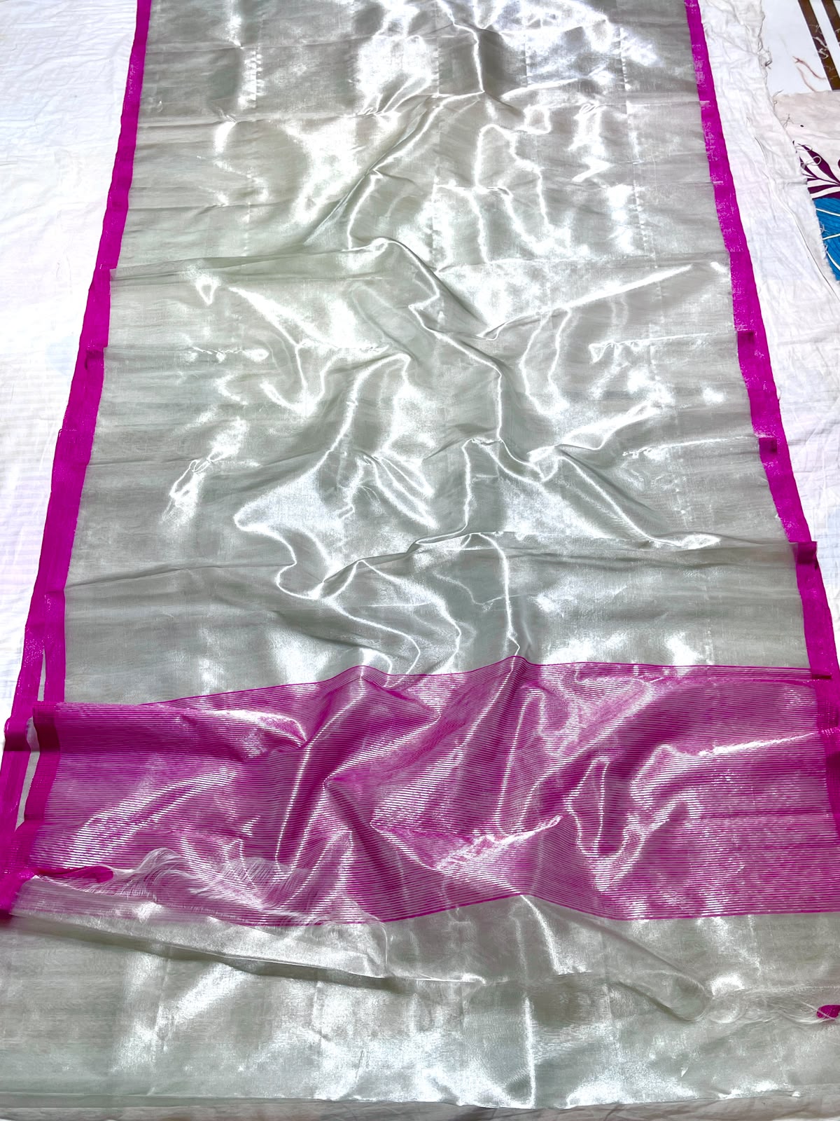 Zari Weaving Tissue Silk Small Border & Striped Pallu Saree