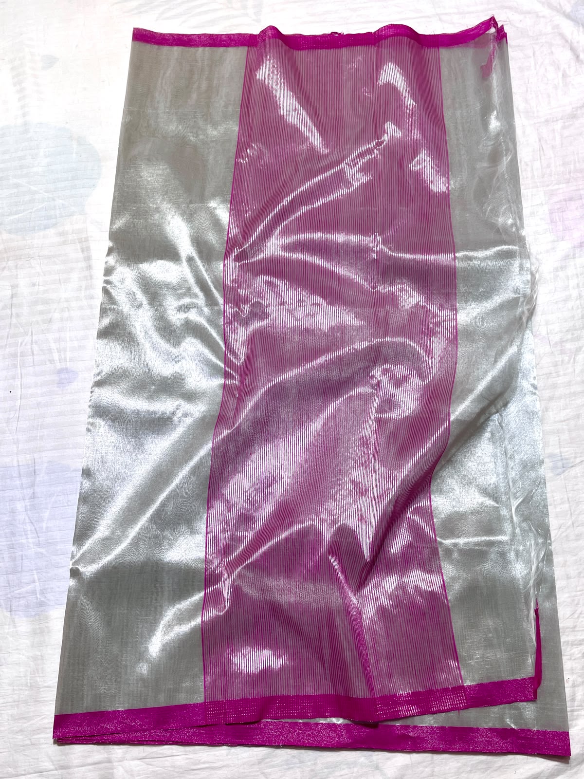 Zari Weaving Tissue Silk Small Border & Striped Pallu Saree