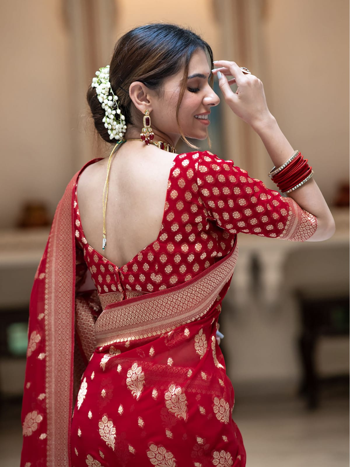 Red Beautiful Soft Semi Georgette Silk Woven Premium Quality Saree