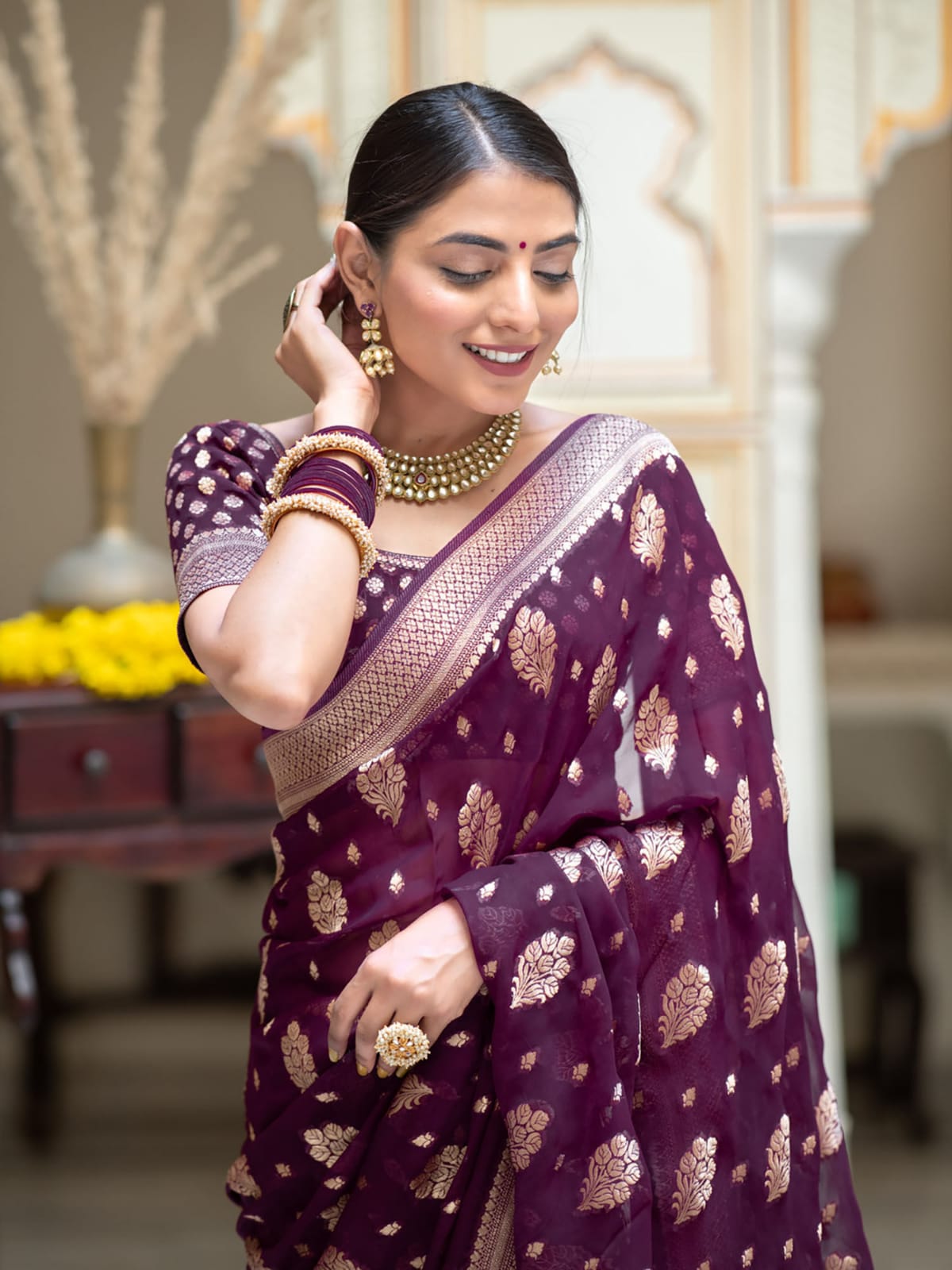 Beautiful Soft Semi Georgette Silk Woven Premium Quality Saree