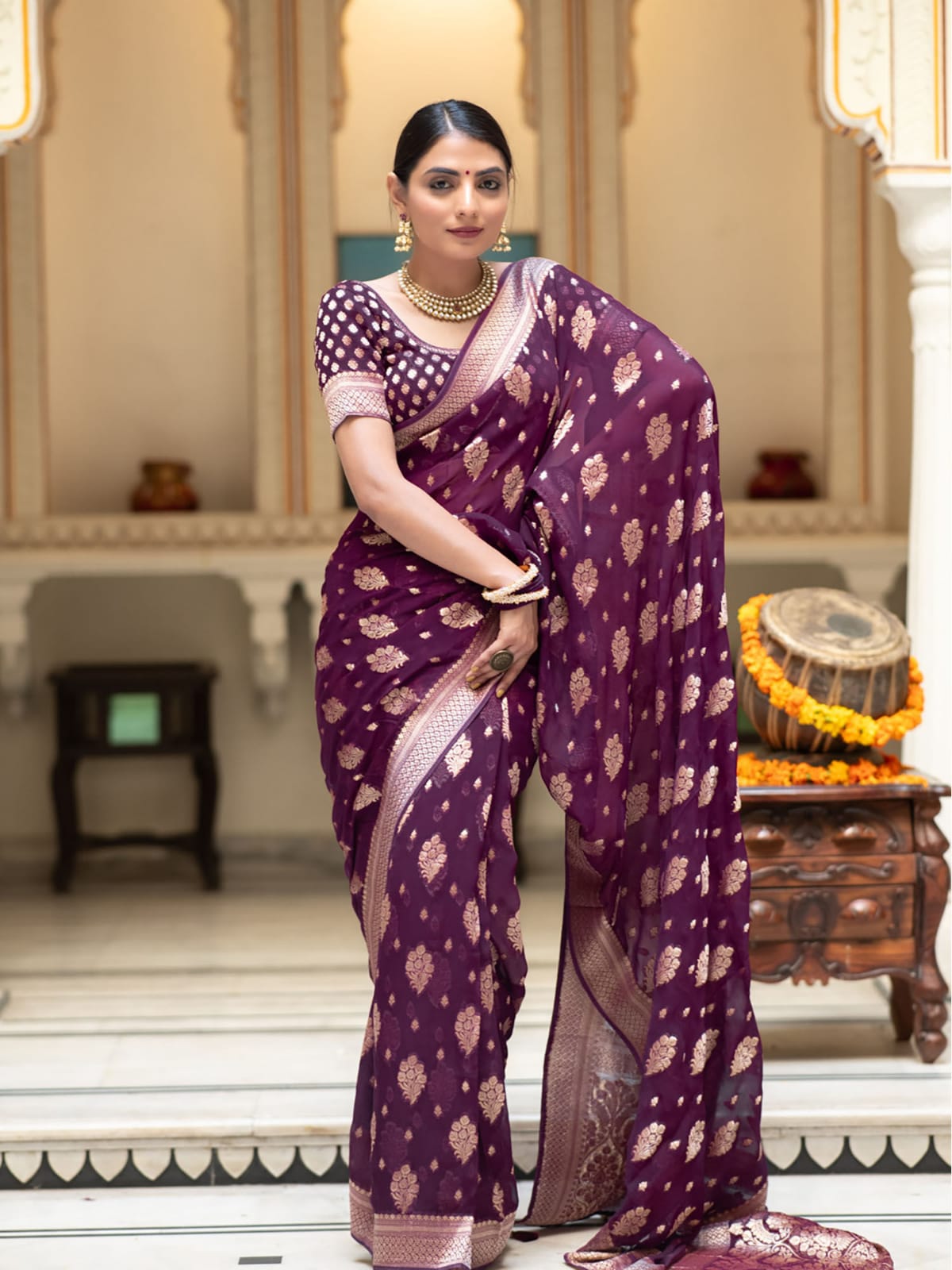 Beautiful Soft Semi Georgette Silk Woven Premium Quality Saree