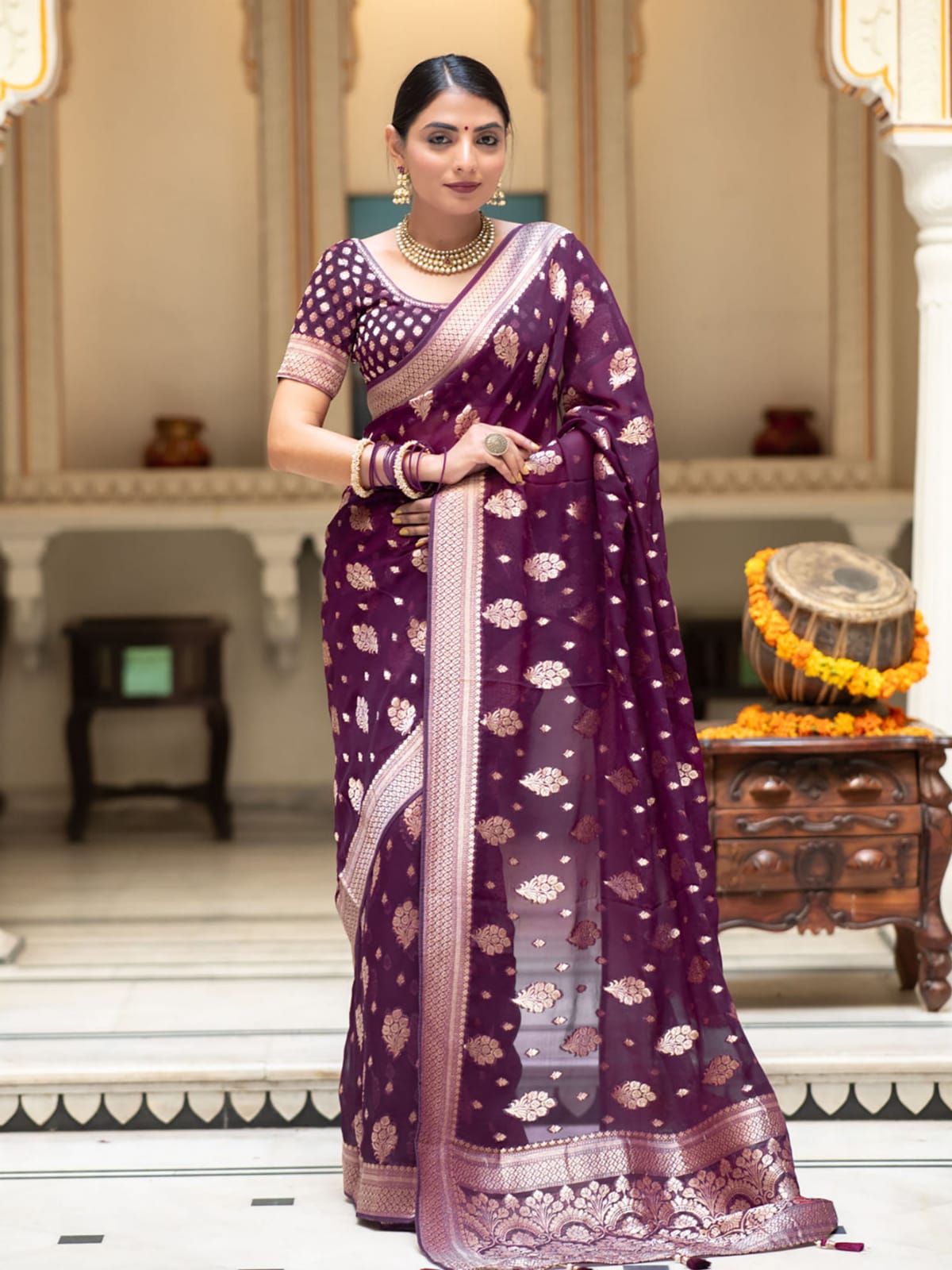 Beautiful Soft Semi Georgette Silk Woven Premium Quality Saree