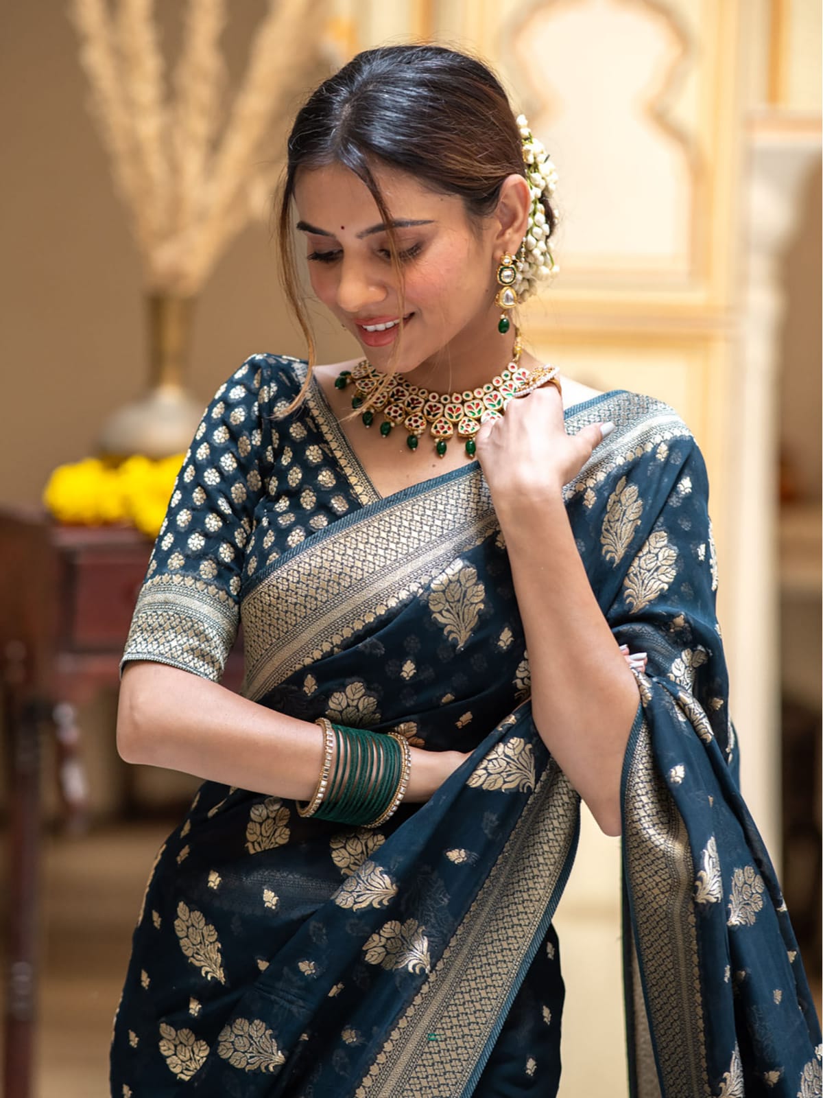 Black Beautiful Soft Semi Georgette Silk Woven Premium Quality Saree