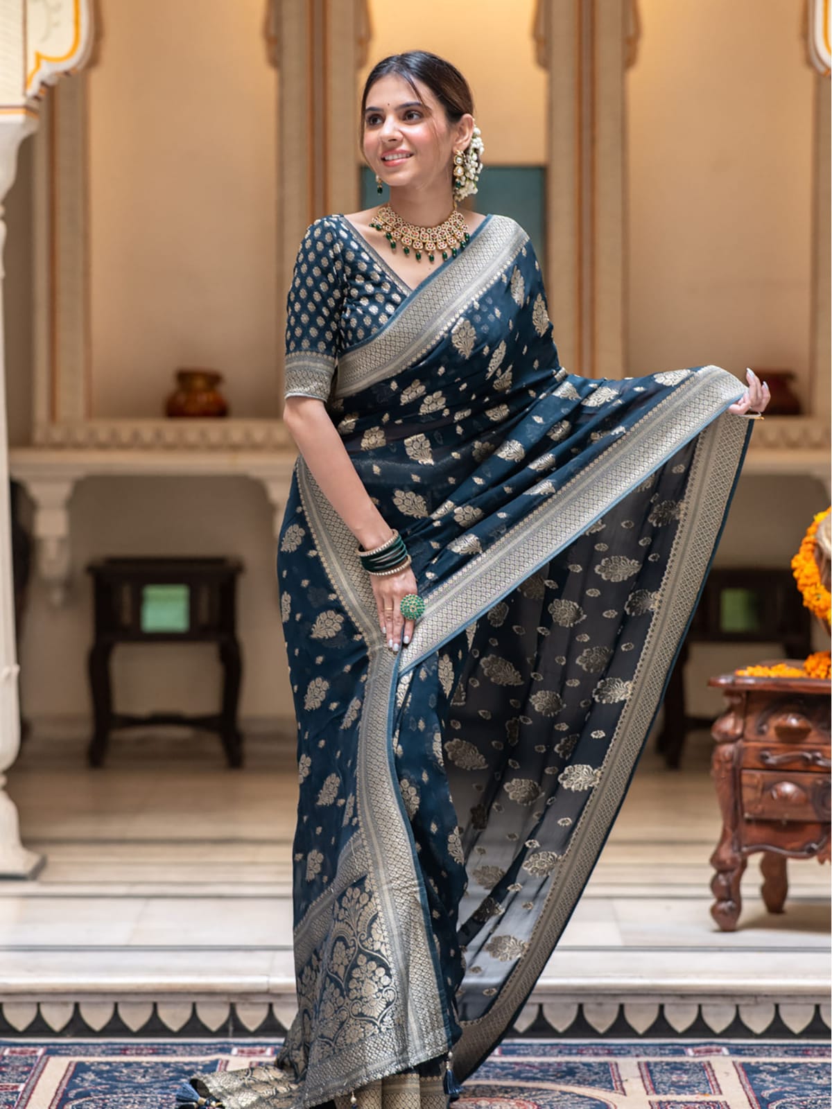Black Beautiful Soft Semi Georgette Silk Woven Premium Quality Saree