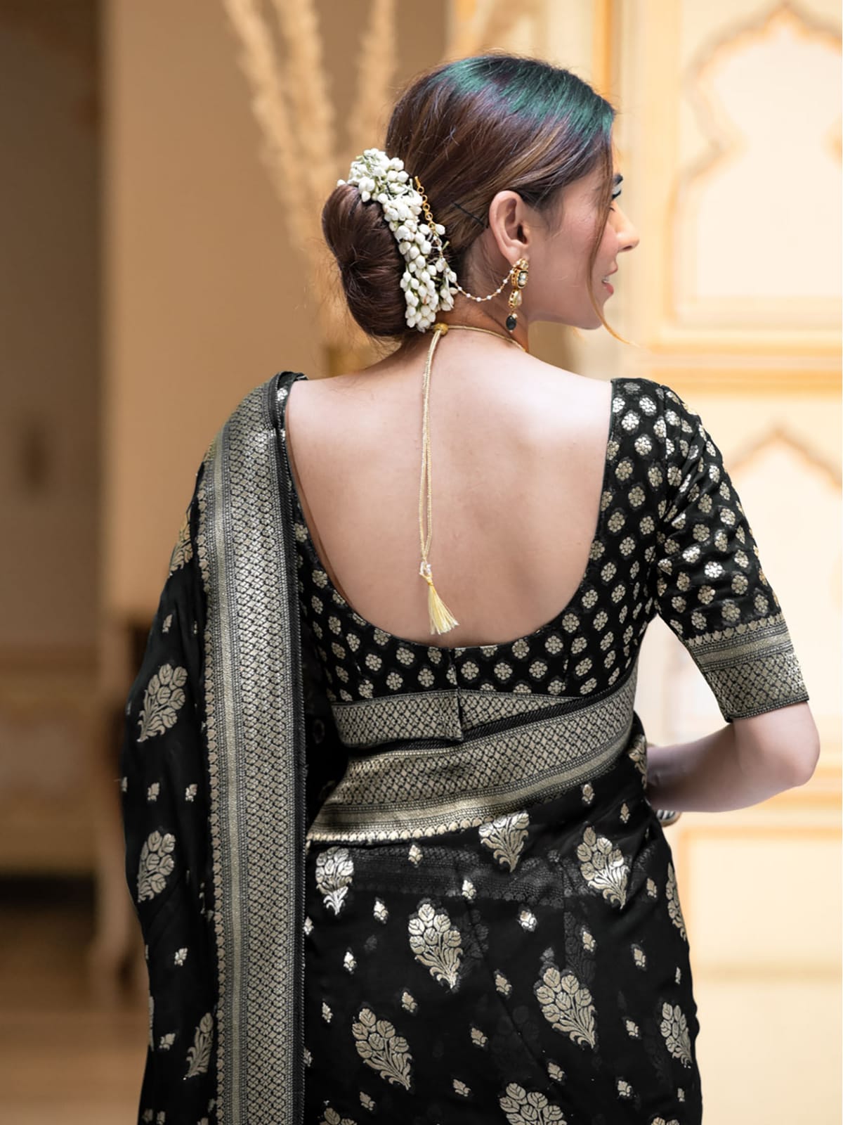 Black Beautiful Soft Semi Georgette Silk Woven Premium Quality Saree