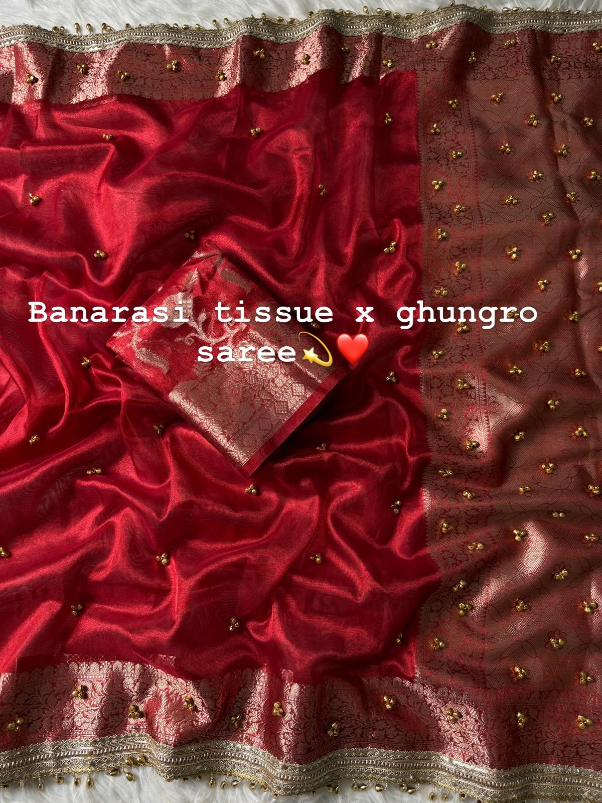 Red Beautiful Soft Tissue Silk Ghughru Work Party Wear Saree