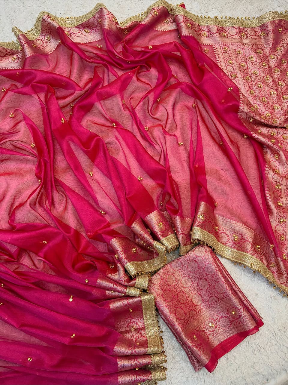 Pink Beautiful Soft Tissue Silk Ghughru Work Party Wear Saree