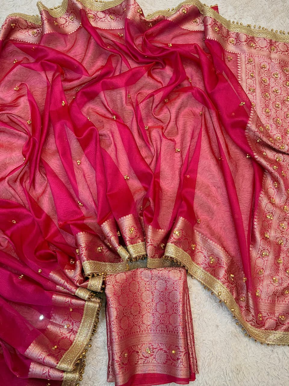 Pink Beautiful Soft Tissue Silk Ghughru Work Party Wear Saree