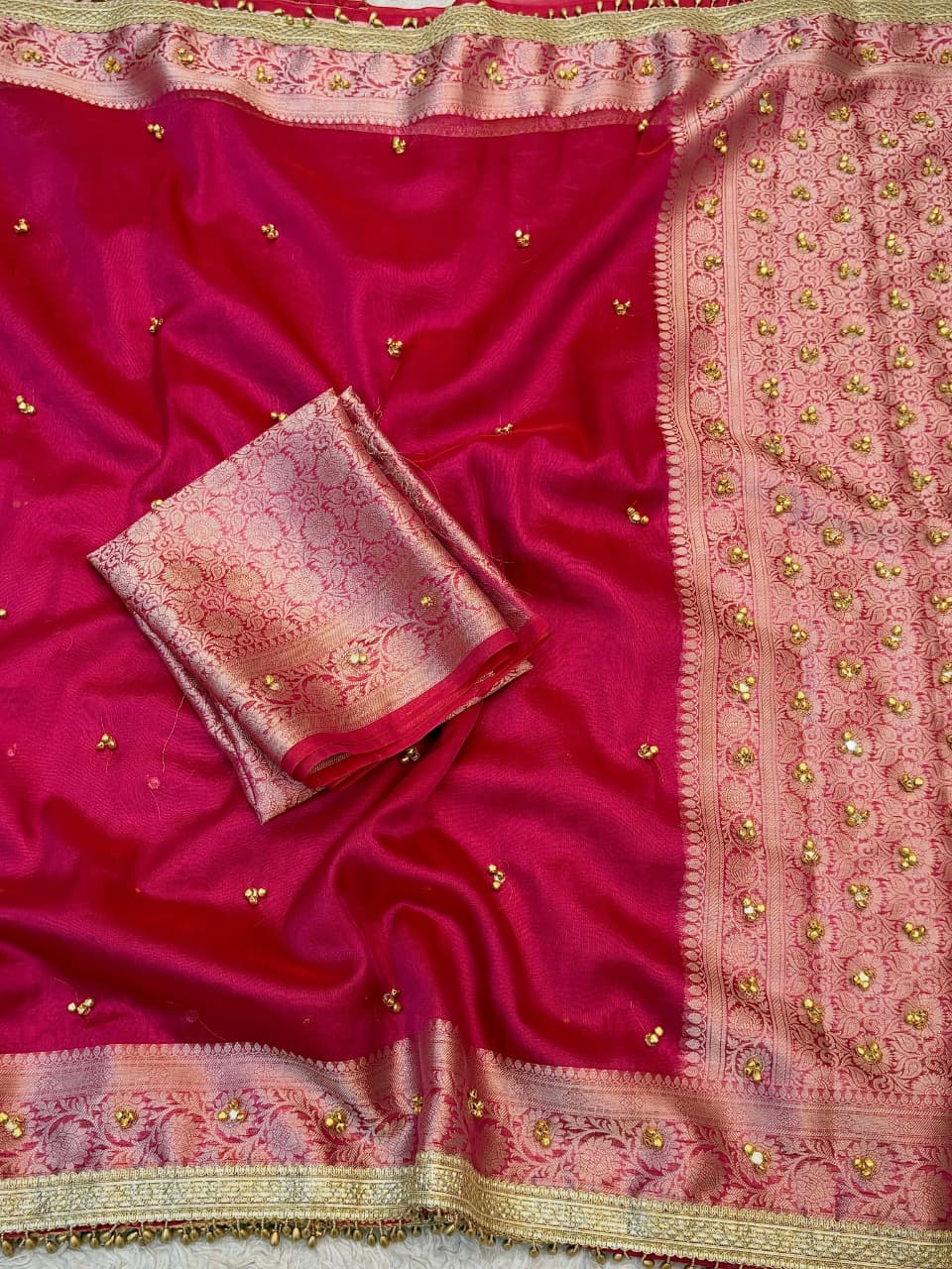 Pink Beautiful Soft Tissue Silk Ghughru Work Party Wear Saree