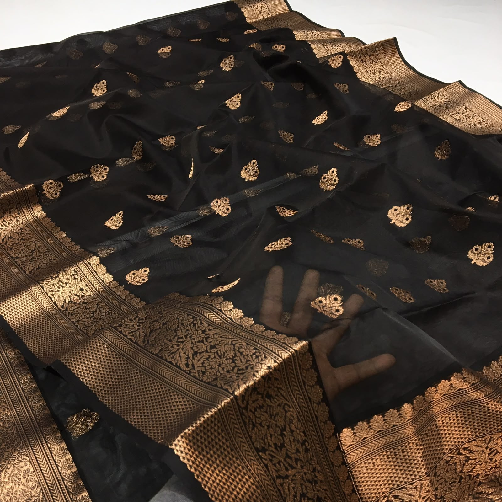 Chanderi Handloom Katan Silk Saree With All-Over Meenakari Butta, Traditional Nakshi Border & Taraz Pallu