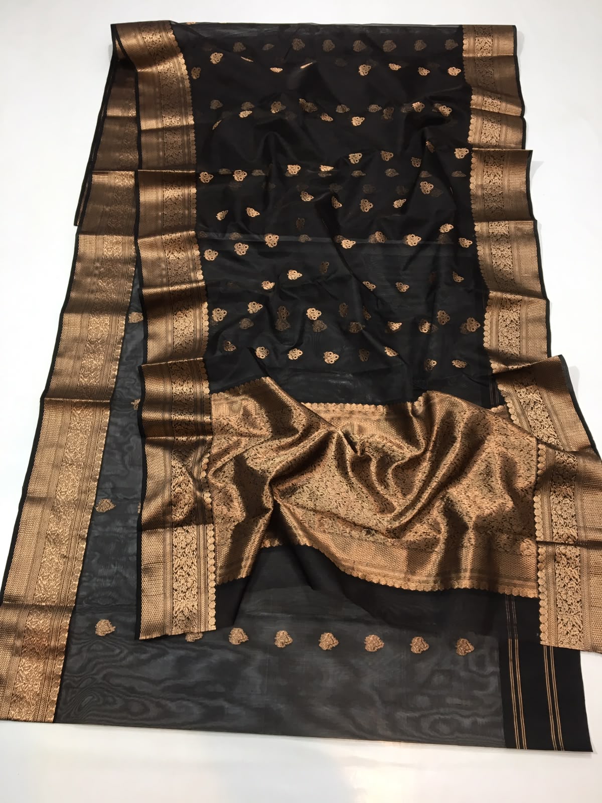 Chanderi Handloom Katan Silk Saree With All-Over Meenakari Butta, Traditional Nakshi Border & Taraz Pallu