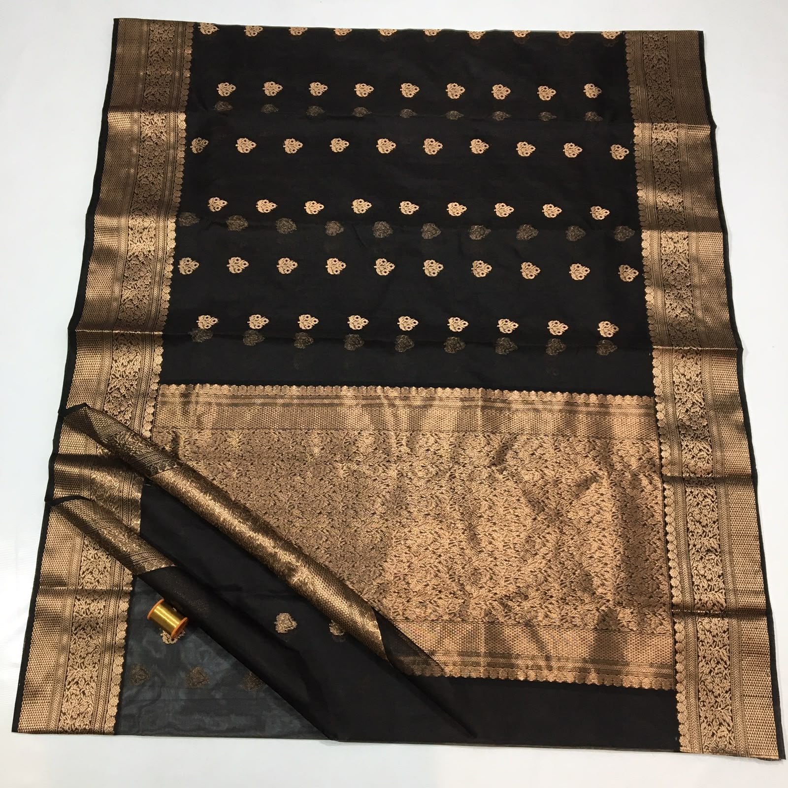 Chanderi Handloom Katan Silk Saree With All-Over Meenakari Butta, Traditional Nakshi Border & Taraz Pallu
