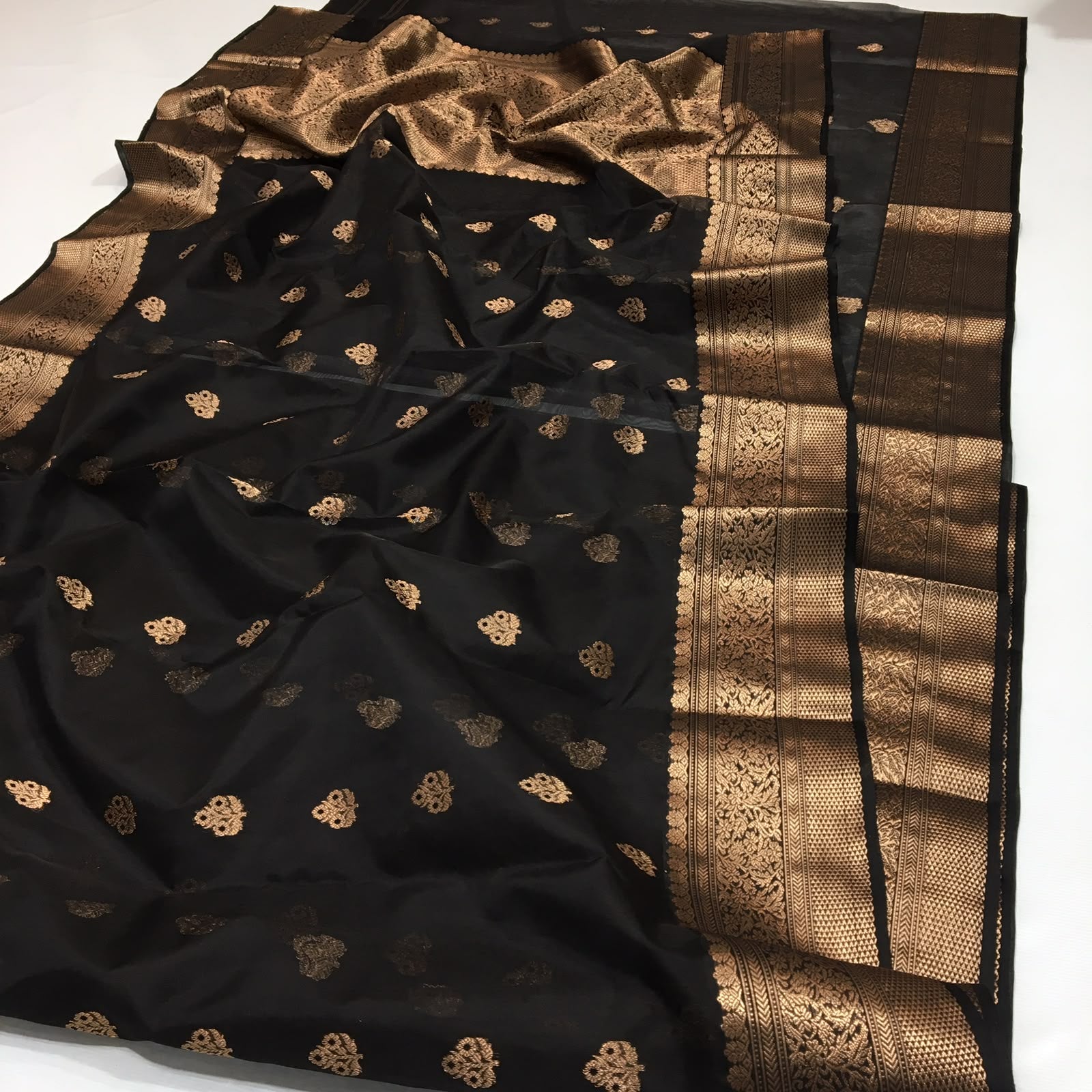 Chanderi Handloom Katan Silk Saree With All-Over Meenakari Butta, Traditional Nakshi Border & Taraz Pallu