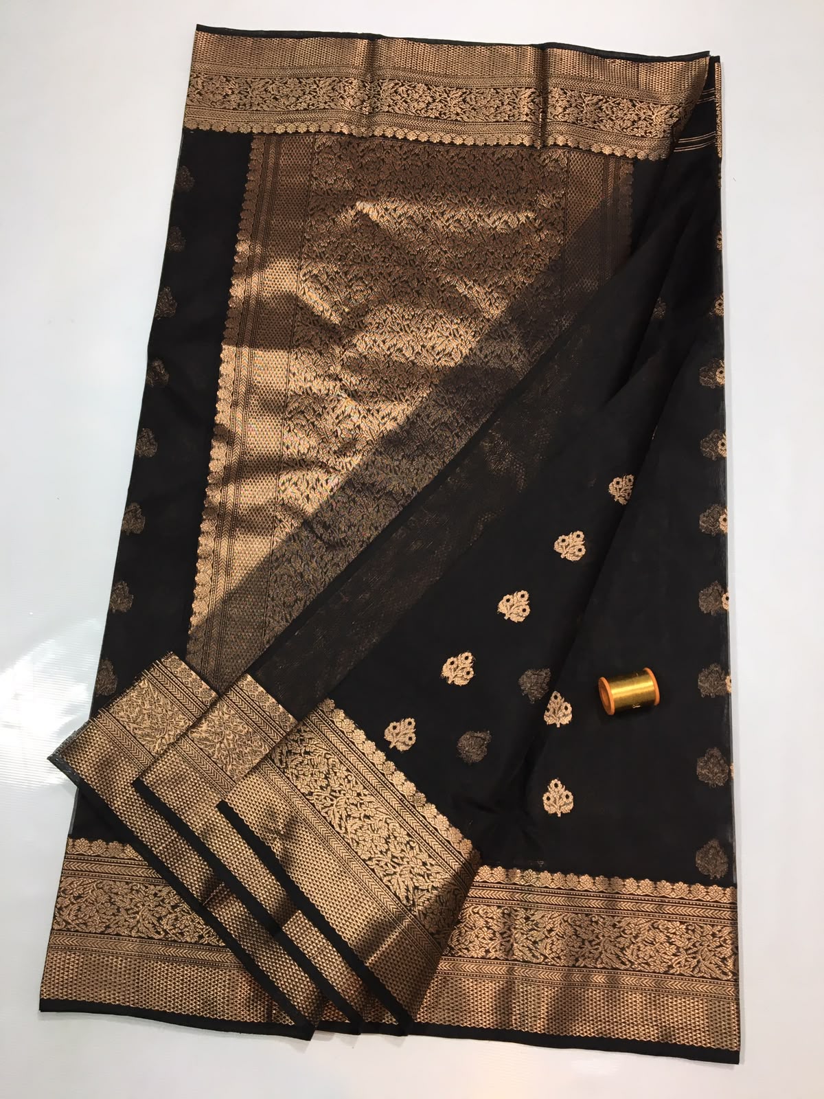 Chanderi Handloom Katan Silk Saree With All-Over Meenakari Butta, Traditional Nakshi Border & Taraz Pallu