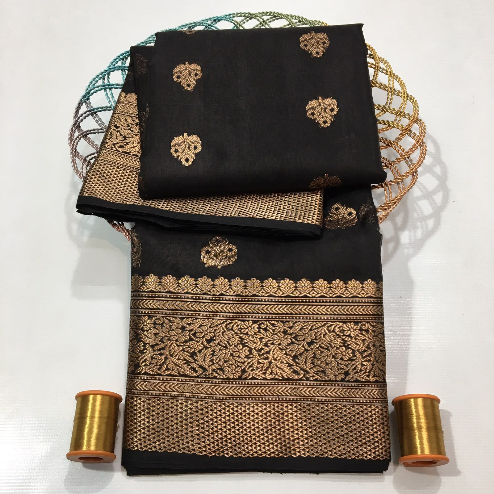 Chanderi Handloom Katan Silk Saree With All-Over Meenakari Butta, Traditional Nakshi Border & Taraz Pallu