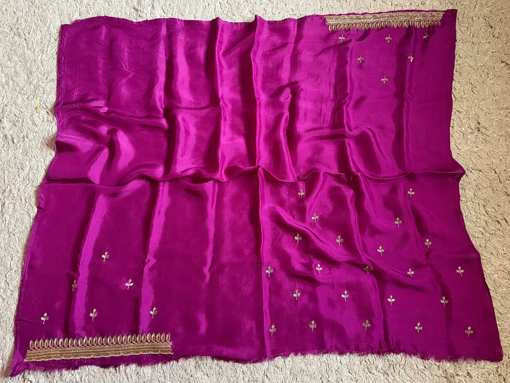 Premium Pure Chinnon Silk Saree With Intricate Cut Daana Handwork