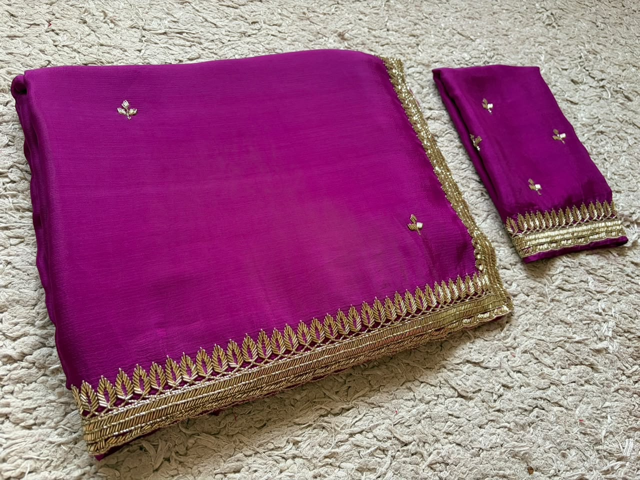 Premium Pure Chinnon Silk Saree With Intricate Cut Daana Handwork