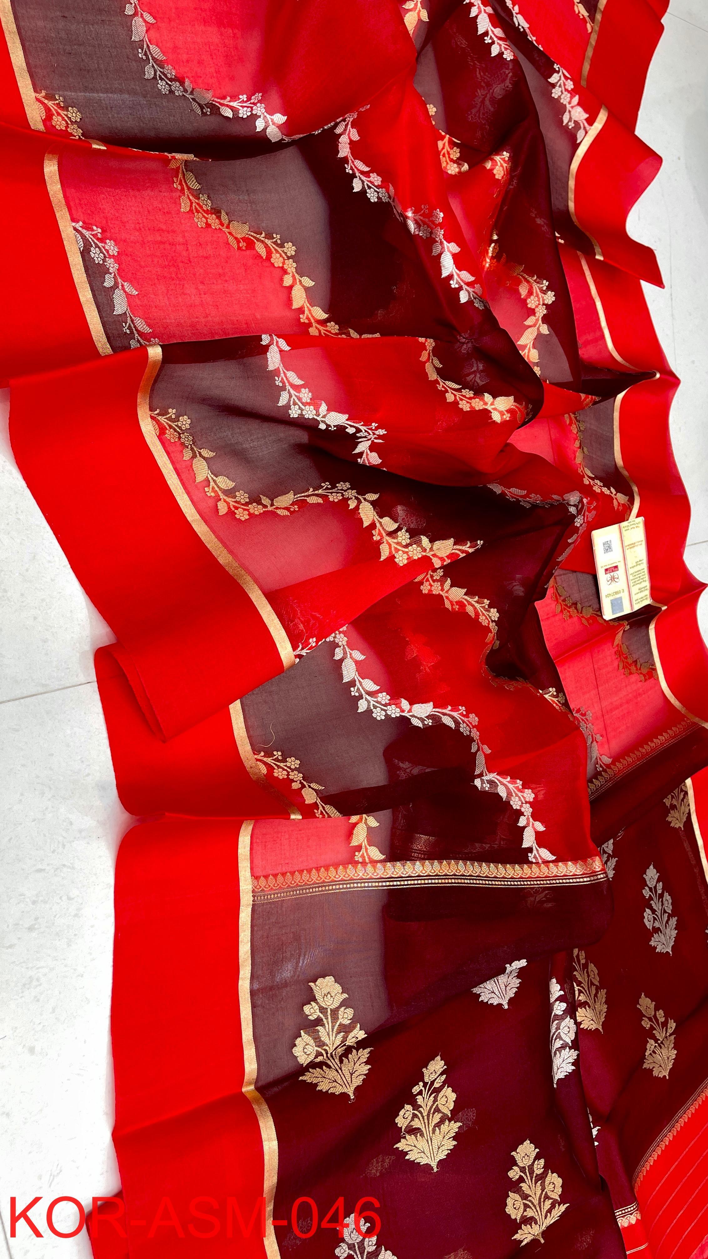 Premium Pure Rangkat Kora Handloom Silk Saree With Beautiful Aara Weaving