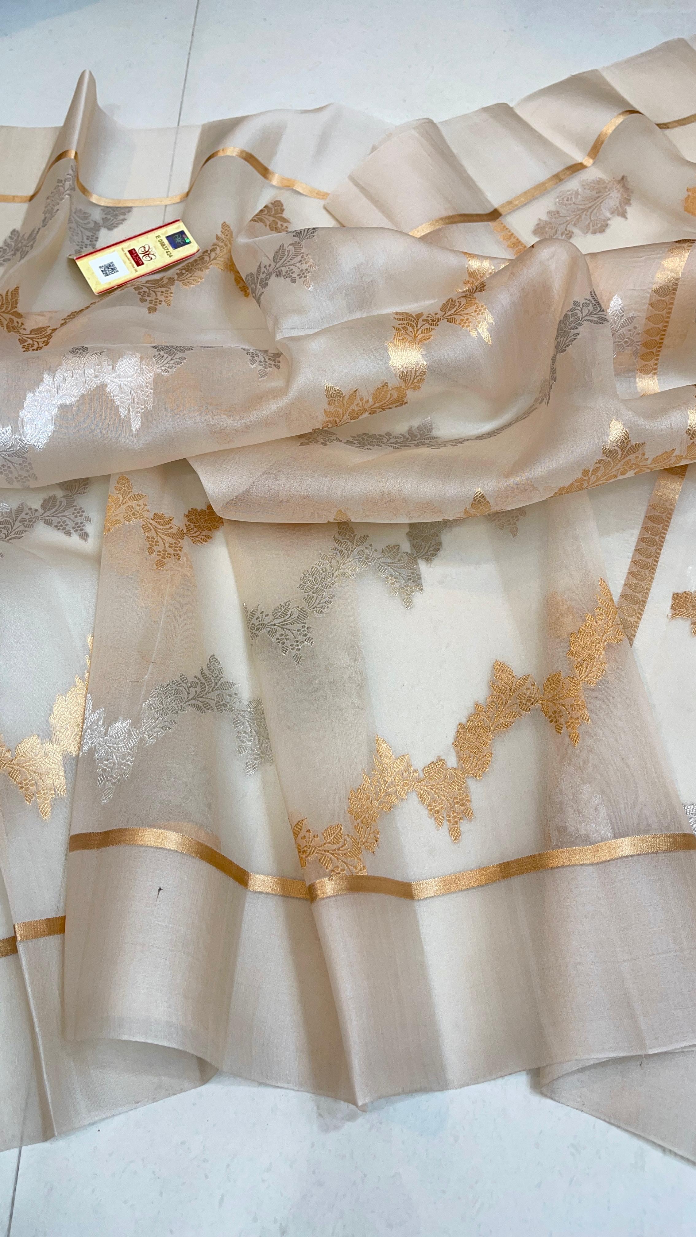 Banarasi Pure Handloom Kora Organza Silk Saree