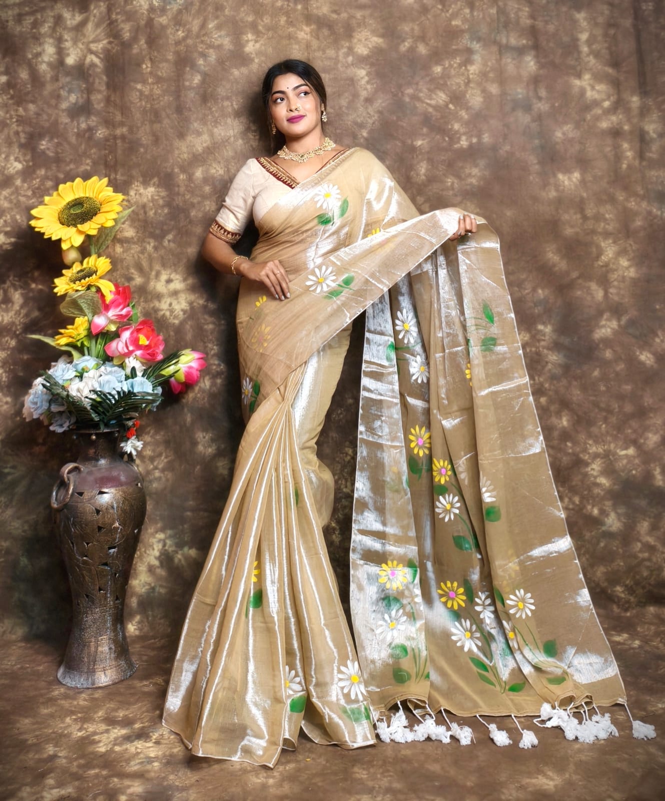 Exclusive Hand Painted Tissue Saree