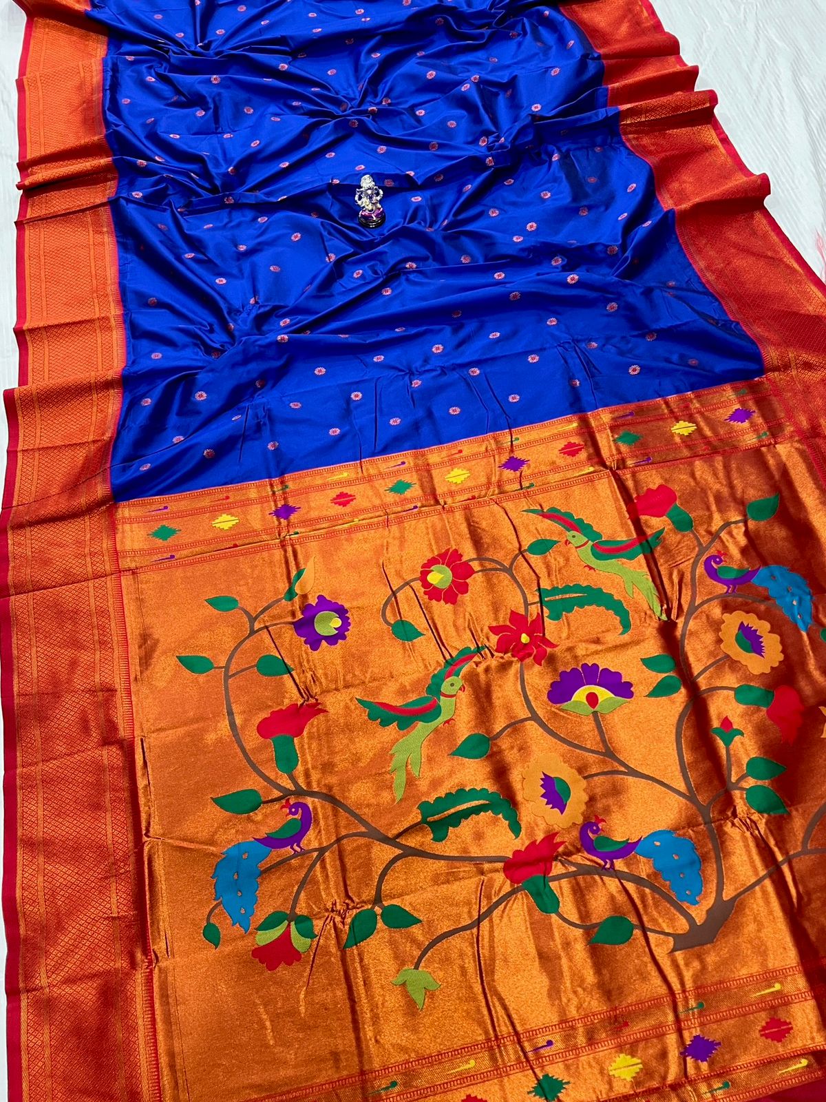 Kadiyal Paithani Premium Katan Silk Saree with Meena Butti & Contrast Zari Blouse