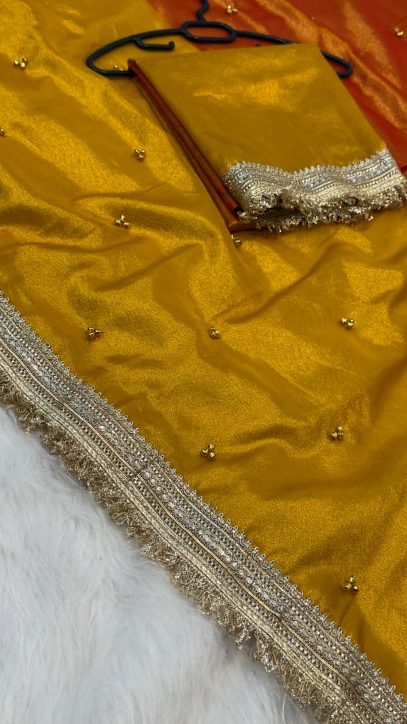 Banarasi Soft Tissue Silk Half & Half Shade Saree with Ghungroo Work