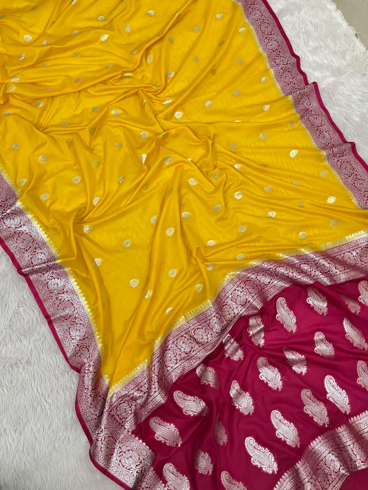 Banarasi Semi Georgette Silk Saree – Premium Silver Zari Woven Elegance