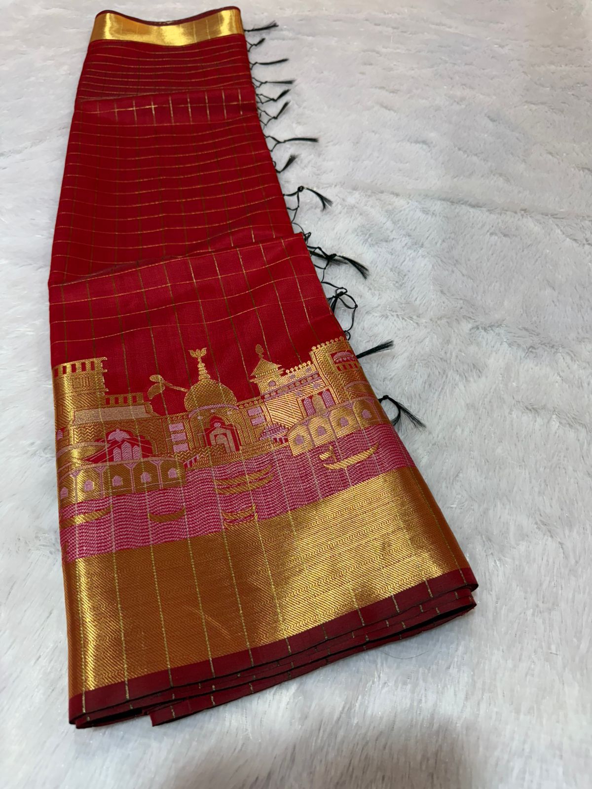 Premium Banarasi Semi Katan Silk Ganga Ghats Saree