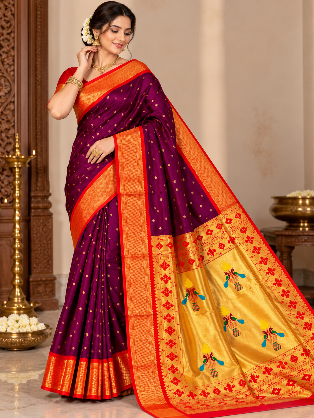 Royal Yeola Kalanjali Double Pallu Paithani Silk Saree