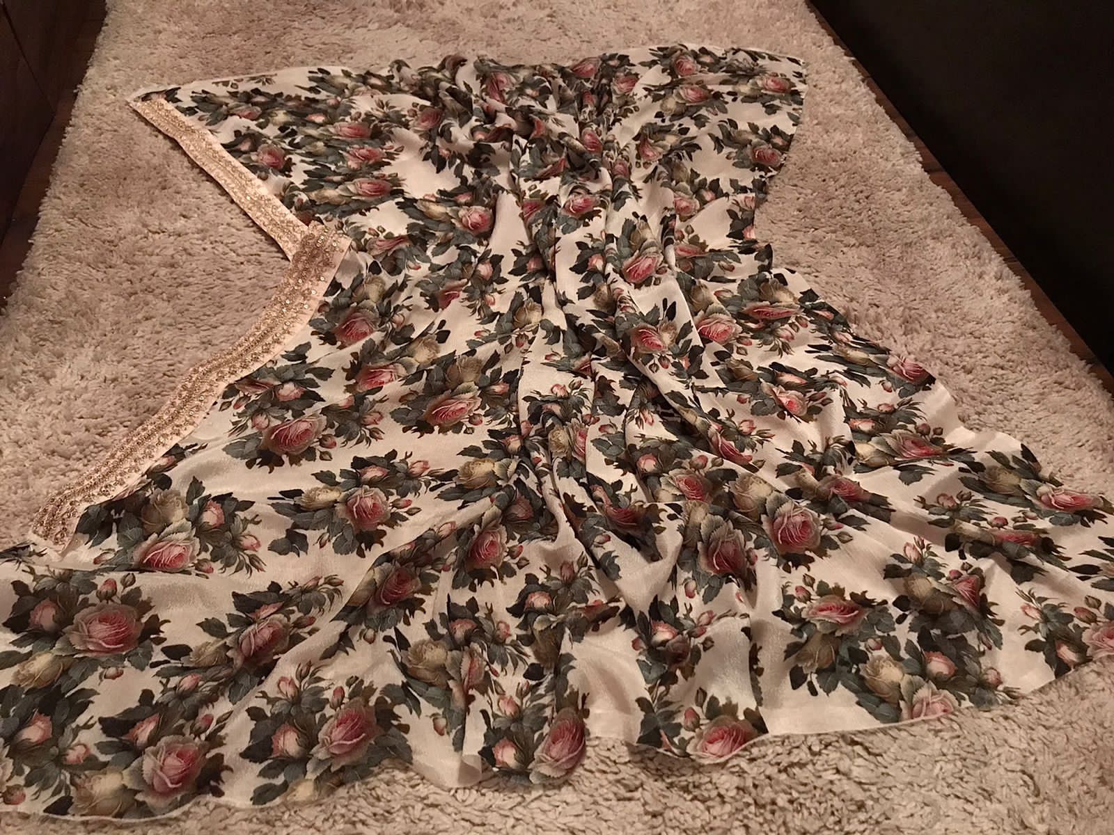 Sabyasachi Inspired Off White Pure Chinnon Silk Saree