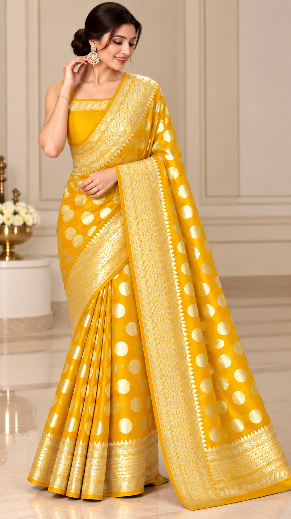Premium Banarasi Semi Georgette Silk Saree – Elegant Water Zari Weaving