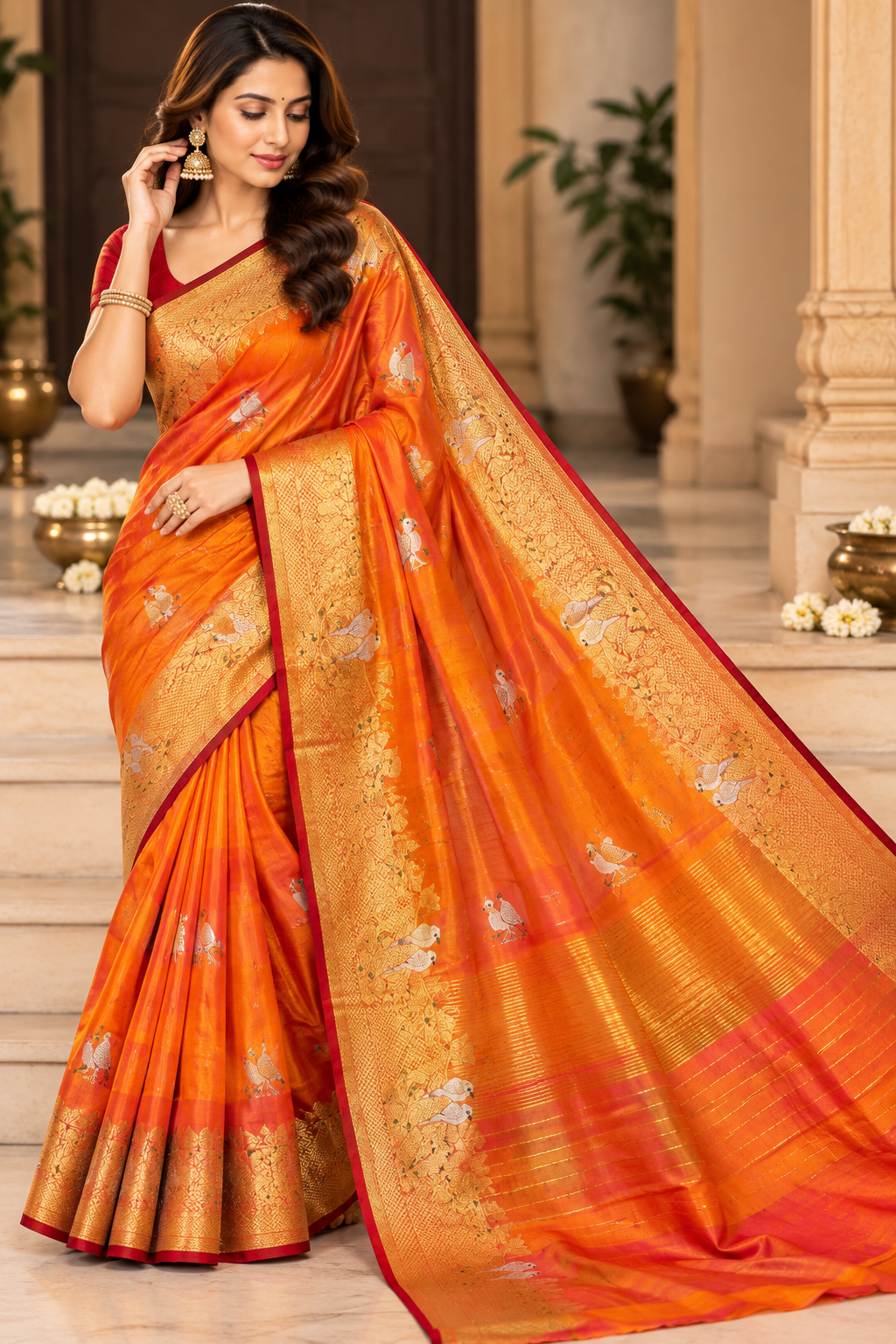 Chanderi Handloom Katan Silk Saree – Meenakari Butta & Zari Pallu