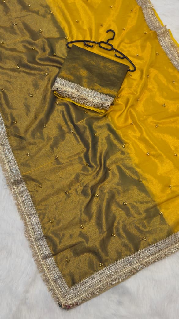 Banarasi Soft Tissue Silk Half & Half Shade Saree with Ghungroo Work