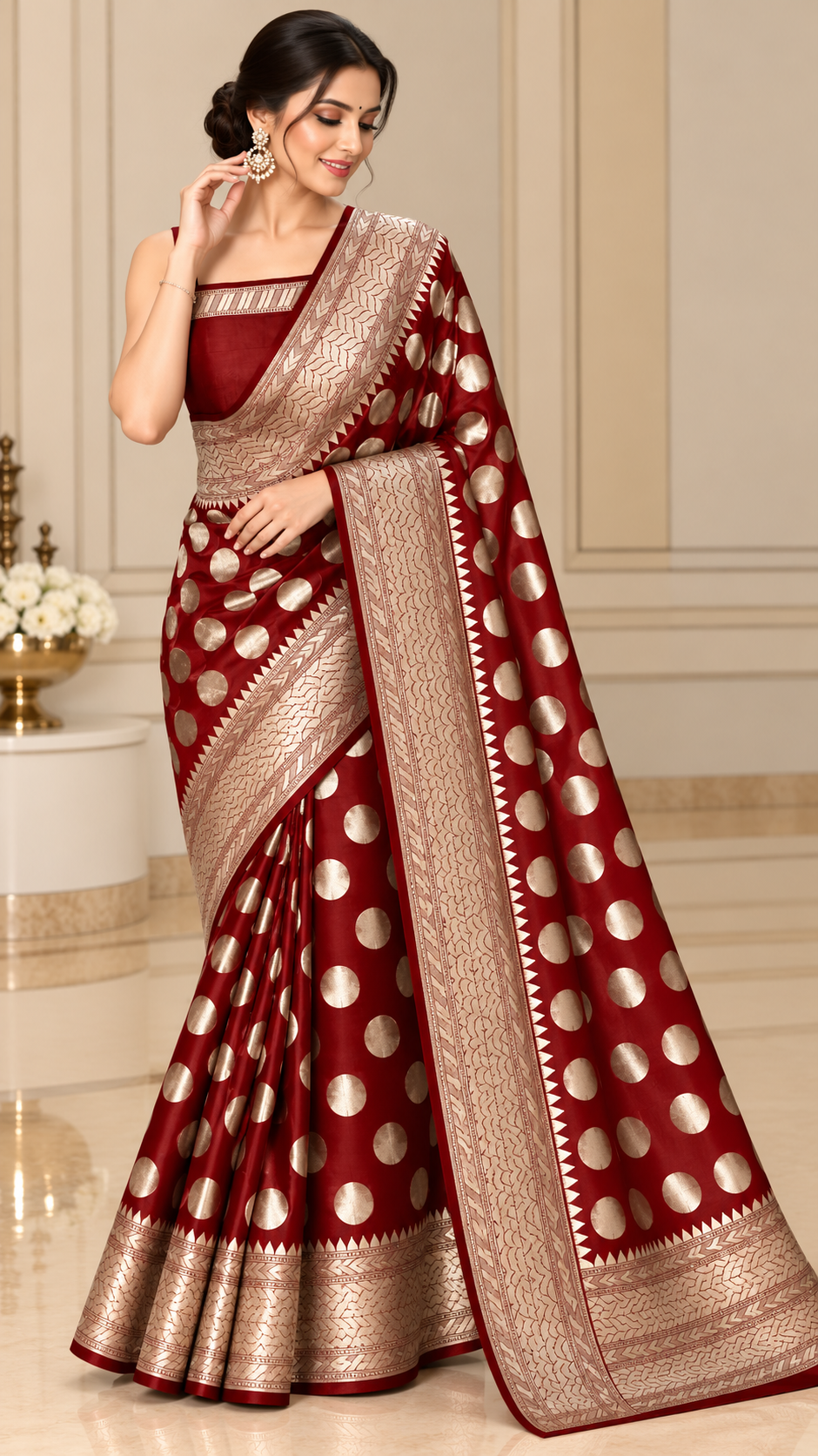 Premium Banarasi Semi Georgette Silk Saree – Elegant Water Zari Weaving