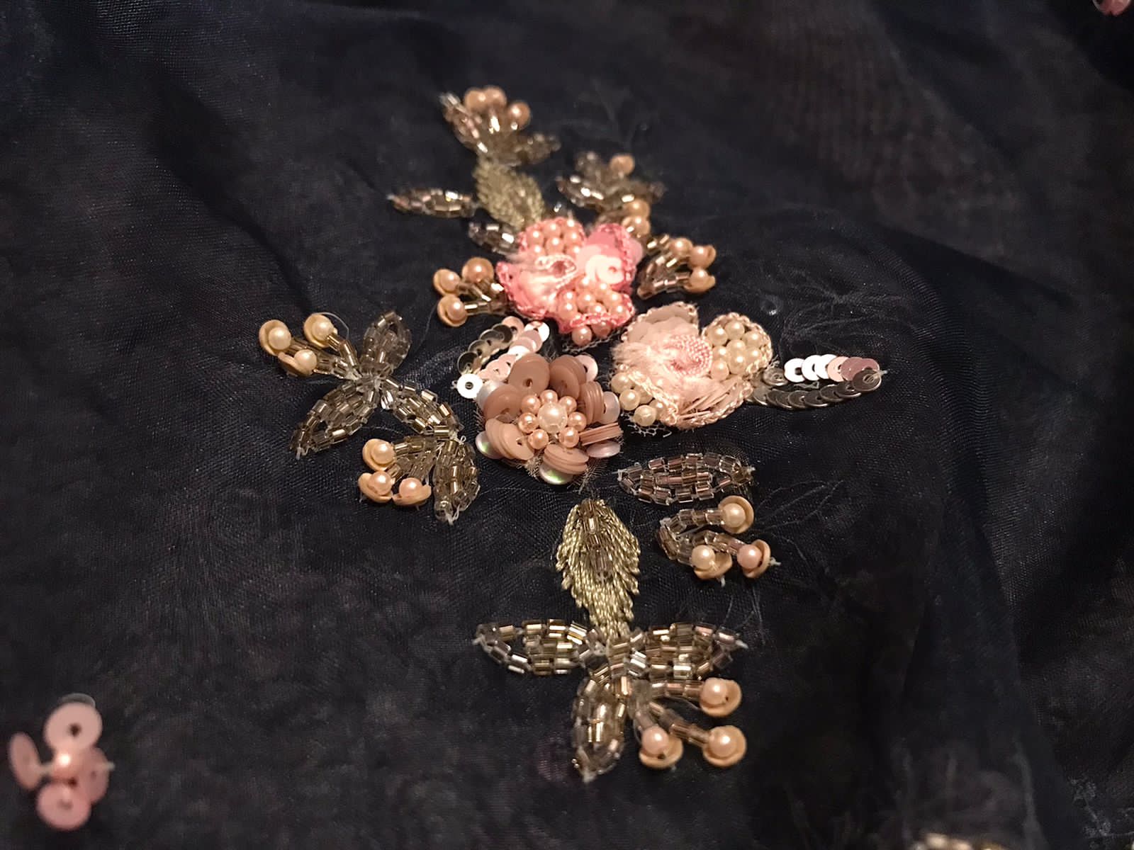 Navy Blue Premium Pure Organza Silk Saree with Resham & Pearl Sequins Handwork